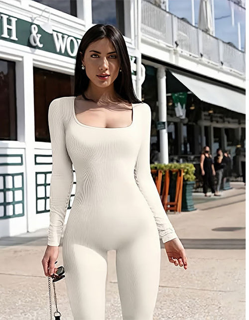 Load image into Gallery viewer, Women&#39;S Yoga Sports Fitness Jumpsuit Workout Long Sleeve Square Collar Clothing
