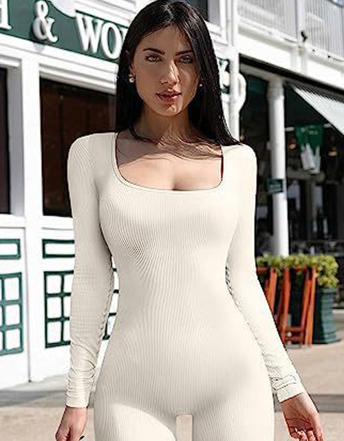 Load image into Gallery viewer, Women&#39;S Yoga Sports Fitness Jumpsuit Workout Long Sleeve Square Collar Clothing
