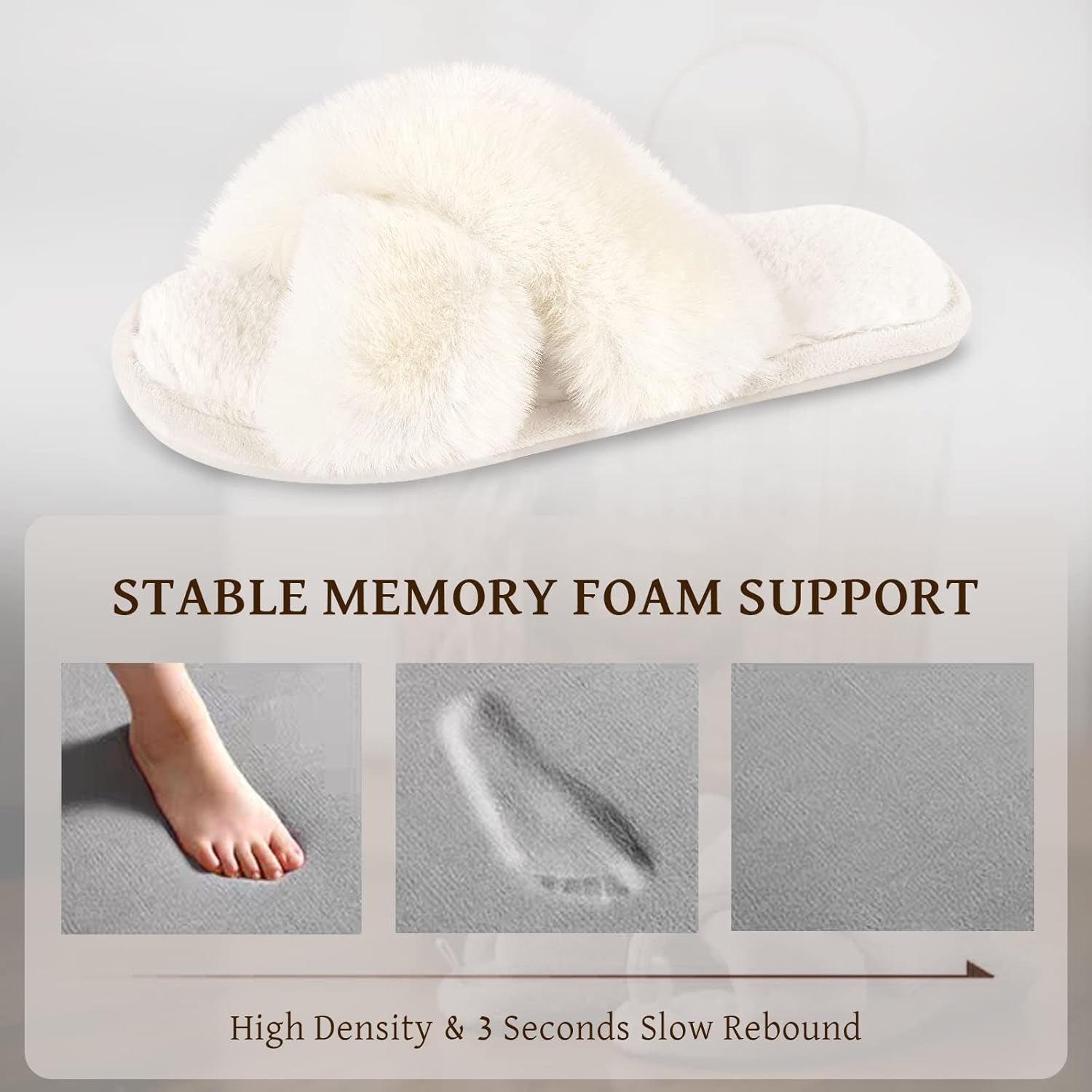 Womens Cross Band Slippers Cozy Furry Fuzzy House Slippers Open Toe Fluffy Indoor Shoes Outdoor Slip on Warm Breathable Anti-Skid Sole
